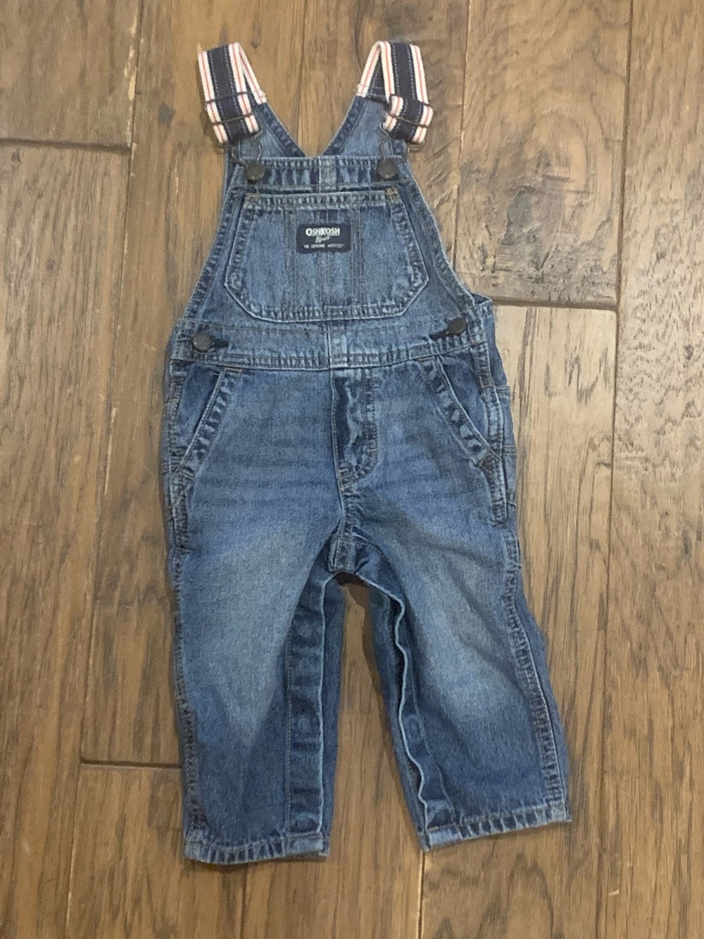 OshKosh B'gosh Striped-Strap Denim Overalls in Blue